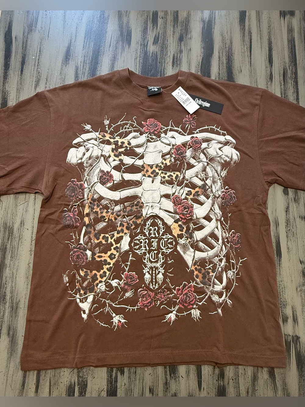 Civil Regime Men's Brown Graphic Ribcage Skeleton & Rose Tee NWT Size Large - Picture 1 of 8